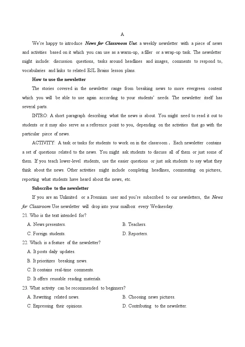 绵阳南山中学实验学校高2023级高三（上）10月月考+英语第3页