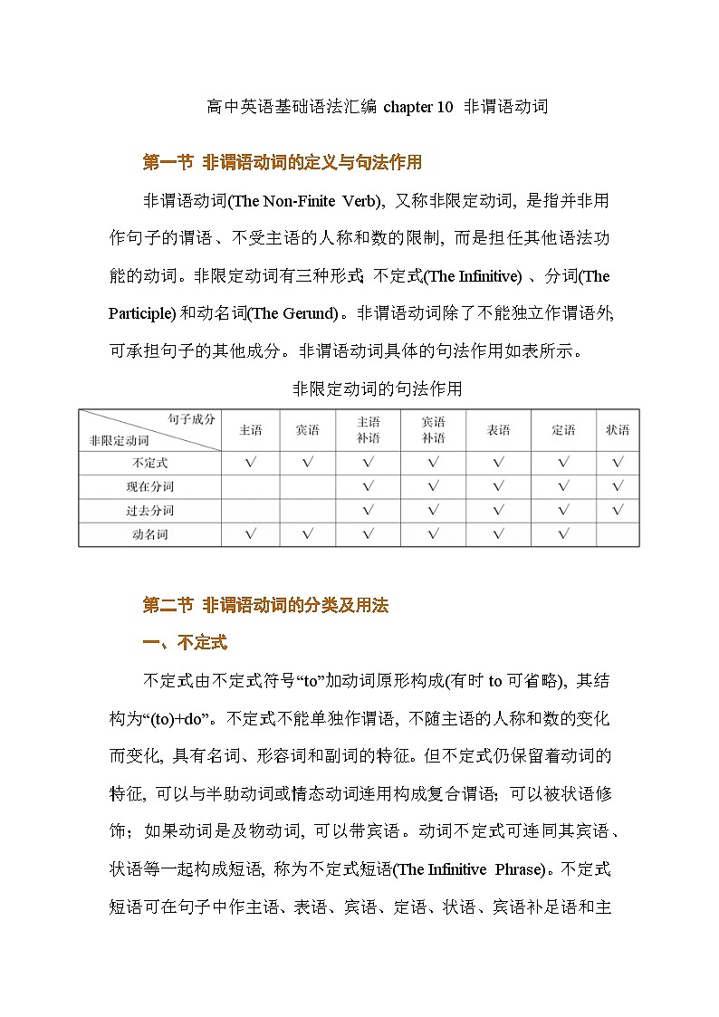 高中英语基础语法汇编 chapter 10 非谓语动词 讲义-2026届高三英语上学期一轮复习专项（全国通用）第1页