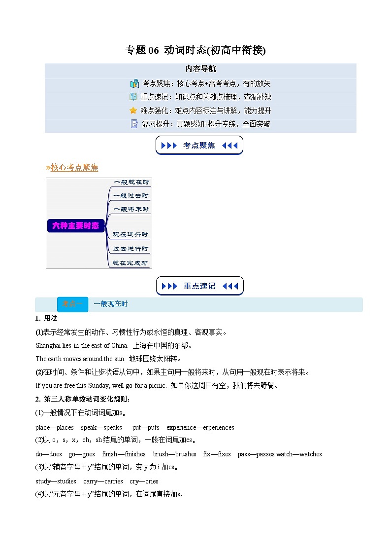 【01-暑假复习】专题06 动词时态和语态 (一) (教师版)-2025年新高一英语暑假衔接讲练 (译林版)(1)第1页