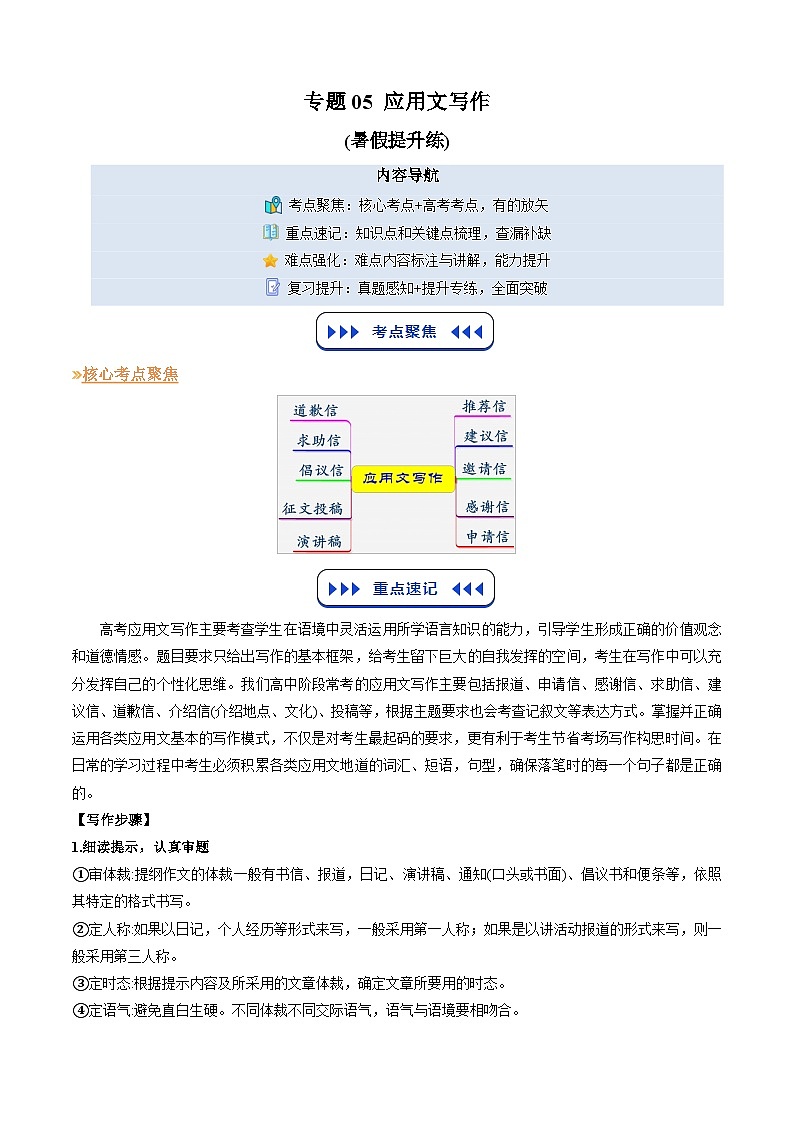 【03-暑假培优练】专题05 应用文写作 (暑假提升练) (学生版)-2025年新高二英语暑假衔接讲练 (译林版)第1页