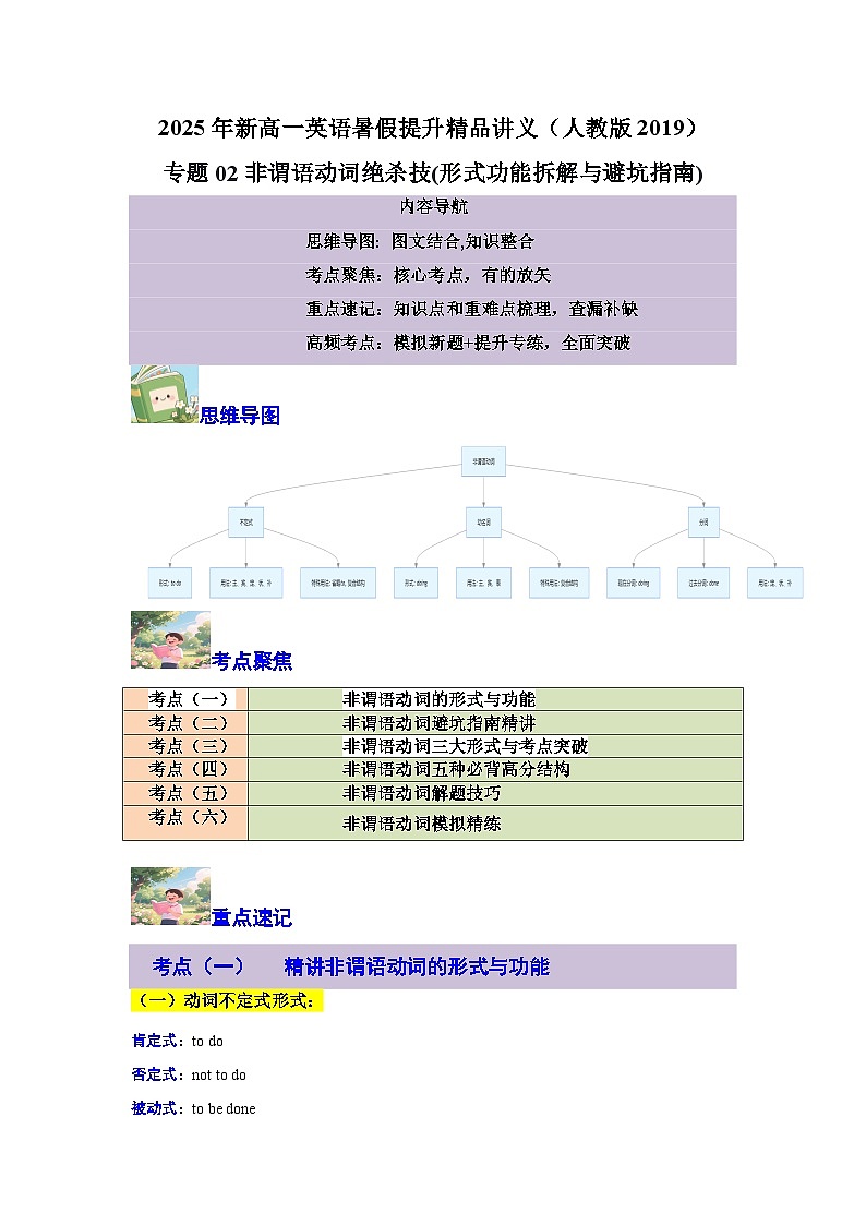【01-暑假复习】专题02 非谓语动词绝杀技 (形式功能拆解与避坑指南) (教师版)-2025年新高一英语暑假衔接讲练 (人教版)第1页