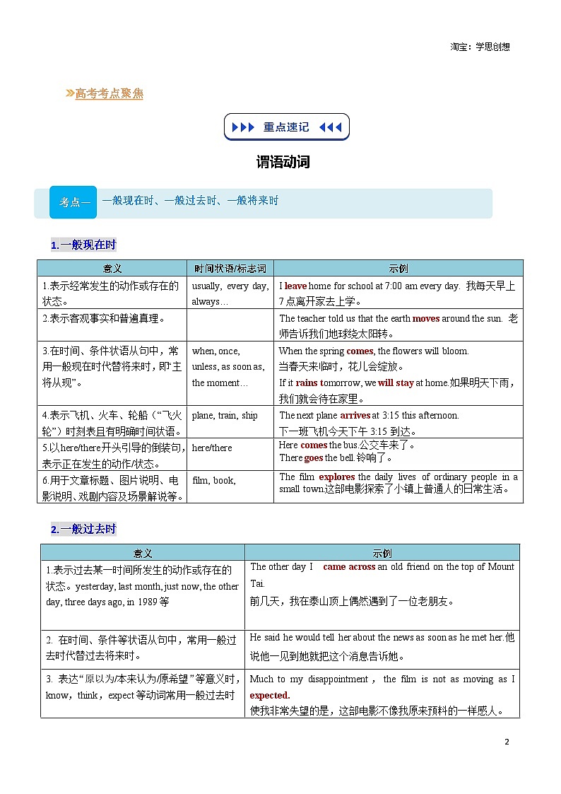【01-暑假复习】专题06 谓语动词“核心引擎”（教师版）-2025年新高二英语暑假衔接讲练 (人教版)第2页