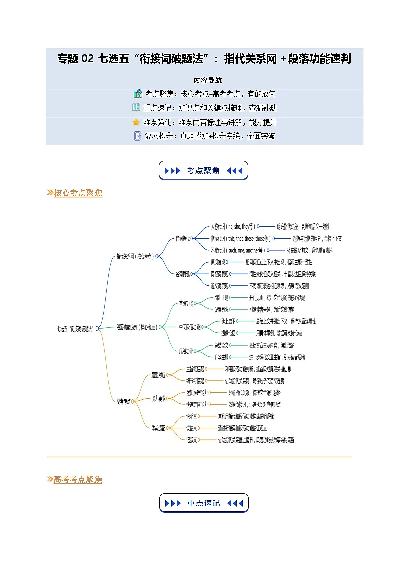 【03-技能强化】专题02 七选五“衔接词破题法”：指代关系网+段落功能速判（教师版）-2025年新高二英语暑假衔接讲练 (人教版)(3)第1页