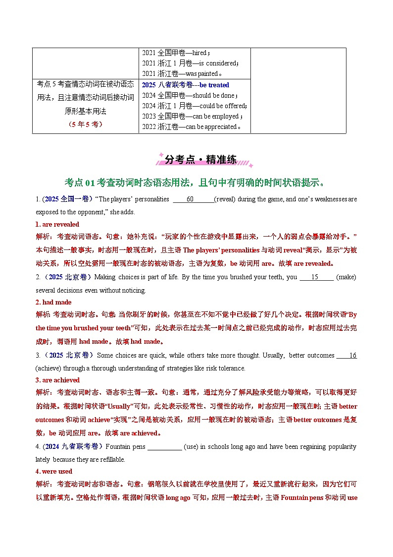 专题06 动词的时态、语态和主谓一致（全国通用） Word版含解析第2页