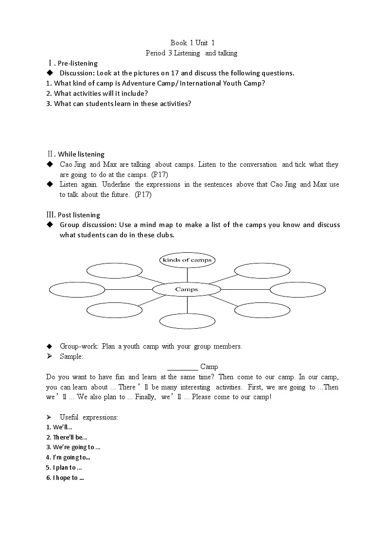 Unit 1 Listening and talking学案 高中英语人教版必修第一册第1页
