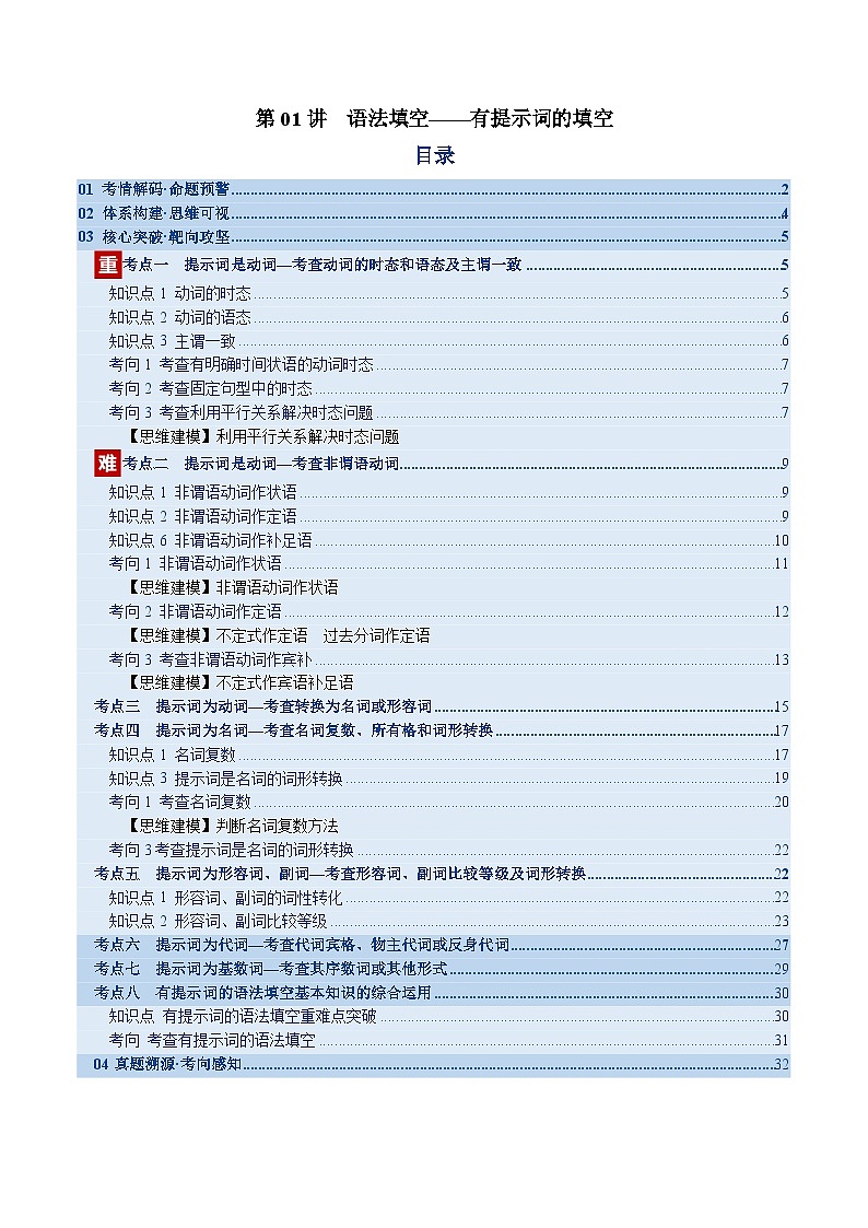 第01讲 语法填空——有提示词的填空（复习讲义）（全国通用）（原卷版）高考英语一轮复习第1页