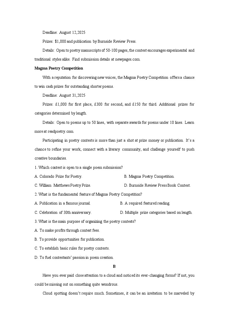 2025-2026学年陕西省西安某中学高三上学期三模英语试题（学生版）第2页