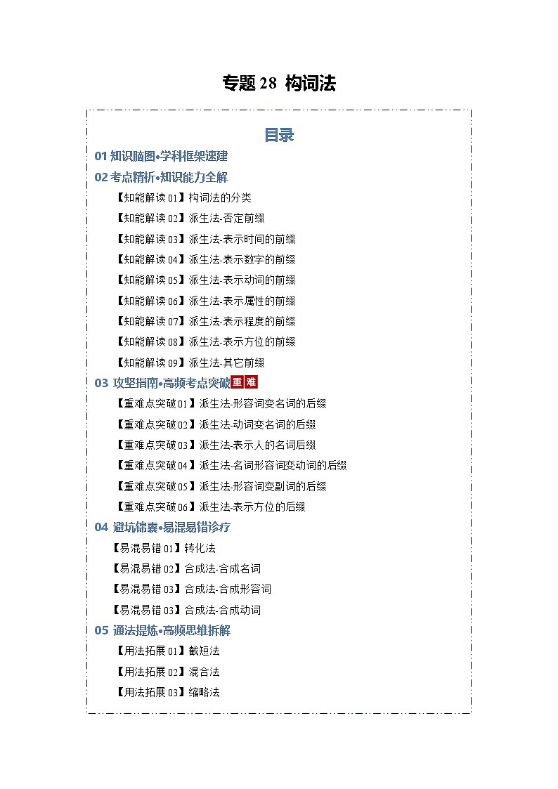 专题28 构词法（知识清单）（原卷版）2026年高考英语一轮复习知识清单（全国通用）第1页