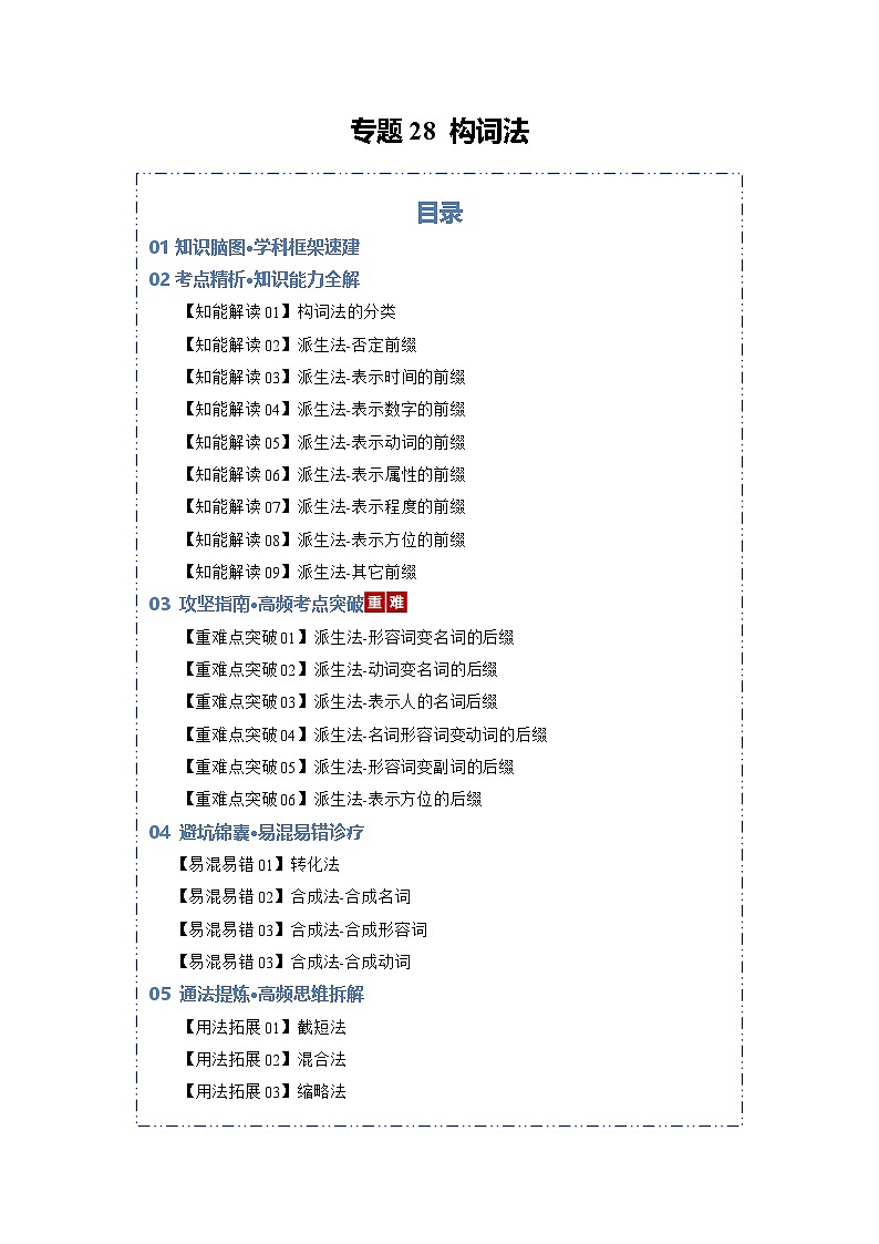 专题28 构词法（知识清单）（解析版）2026年高考英语一轮复习知识清单（全国通用）第1页