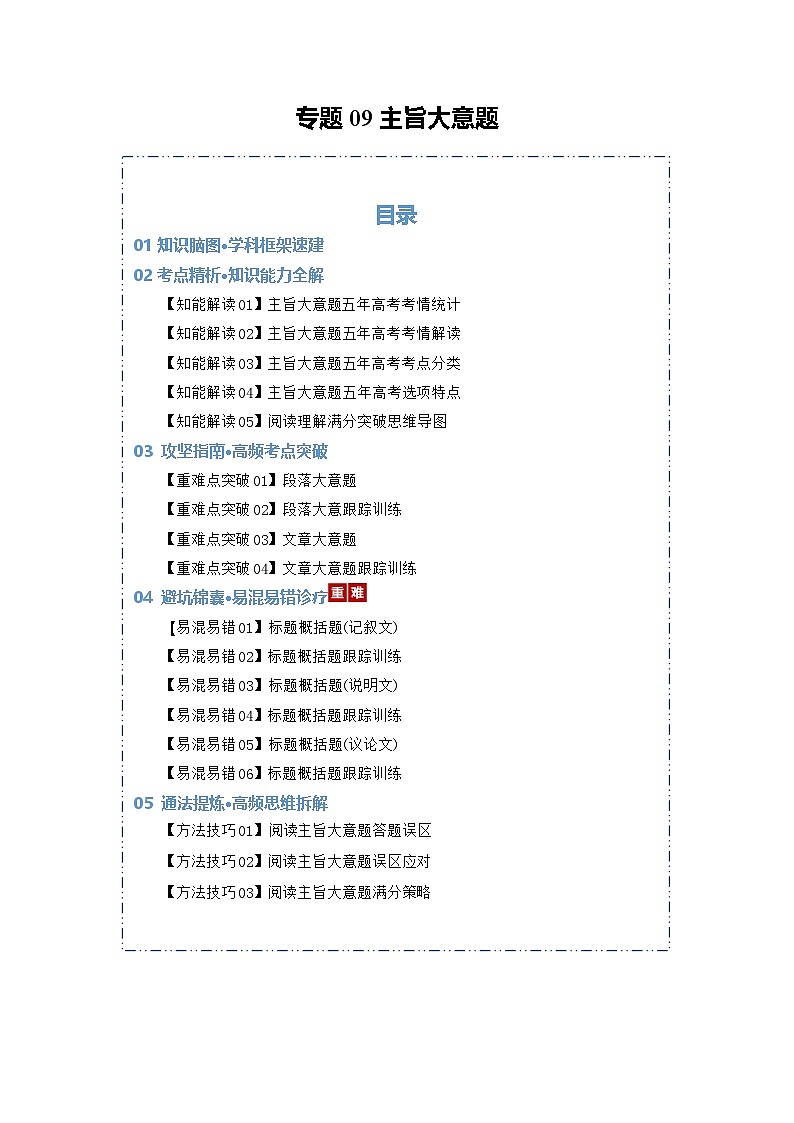 专题09 主旨大意题（知识清单）（解析版）2026年高考英语一轮复习知识清单（全国通用）第1页