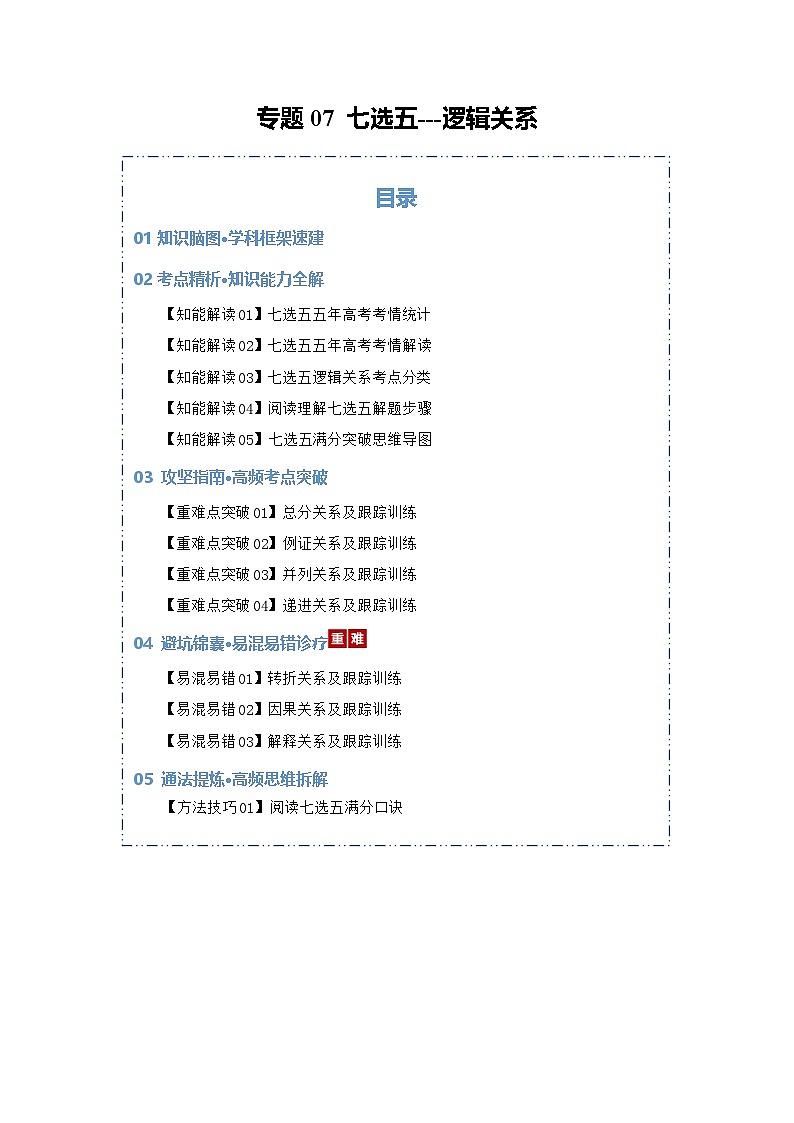 专题07 七选五--逻辑关系（知识清单）（原卷版）2026年高考英语一轮复习知识清单（全国通用）第1页