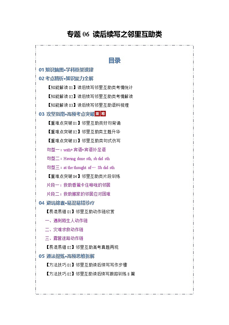 专题06 读后续写之邻里互助类（知识清单）（原卷版）2026年高考英语一轮复习知识清单（全国通用）第1页