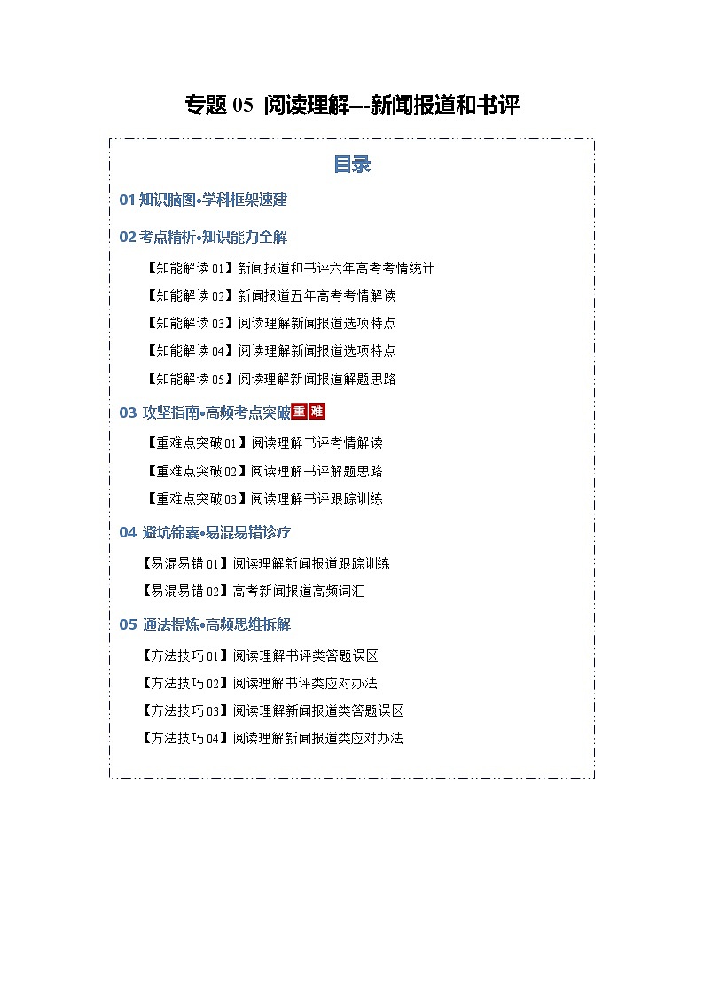 专题05 阅读理解---书评和新闻报道（知识清单）（原卷版）2026年高考英语一轮复习知识清单（全国通用）第1页