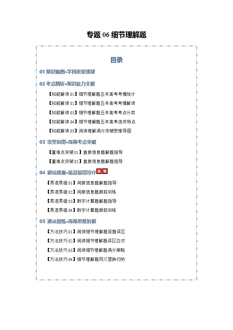 专题06 细节理解题（知识清单）（原卷版）2026年高考英语一轮复习知识清单（全国通用）第1页