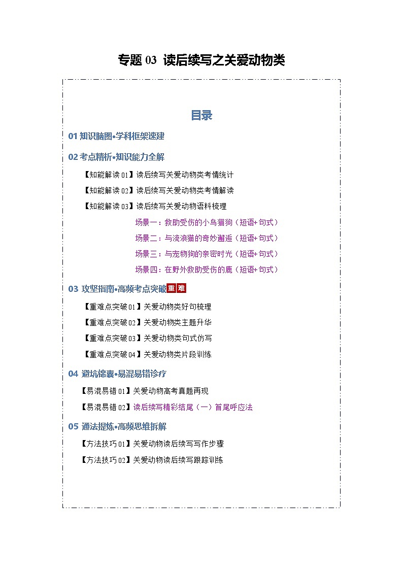 专题03 读后续写之关爱动物类（知识清单）（解析版）2026年高考英语一轮复习知识清单（全国通用）第1页