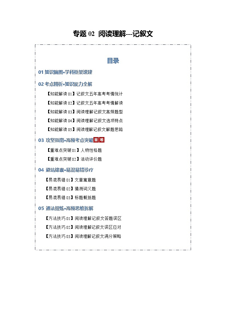 专题02 阅读理解---记叙文（知识清单）（原卷版）2026年高考英语一轮复习知识清单（全国通用）第1页
