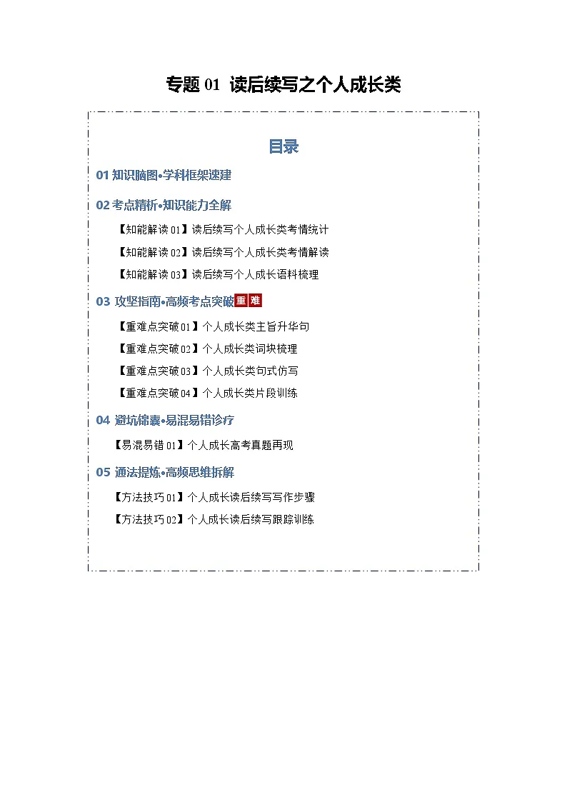 专题01 读后续写之个人成长类（知识清单）（解析版）2026年高考英语一轮复习知识清单（全国通用）第1页