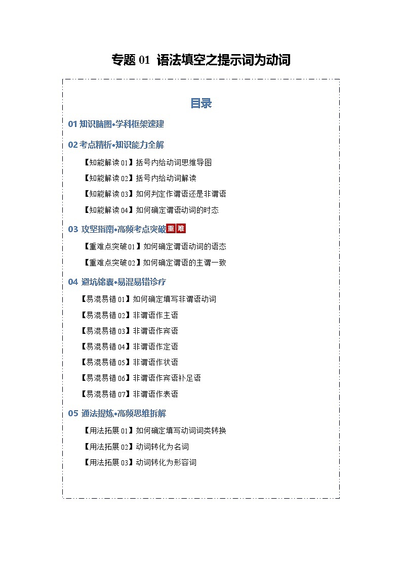 专题01 语法填空之提示词为动词（知识清单）（原卷版）2026年高考英语一轮复习知识清单（全国通用）第1页