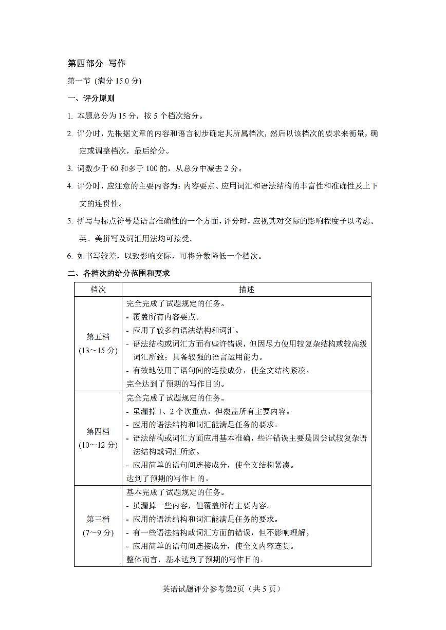 英语答案｜26届嘉兴一模第2页