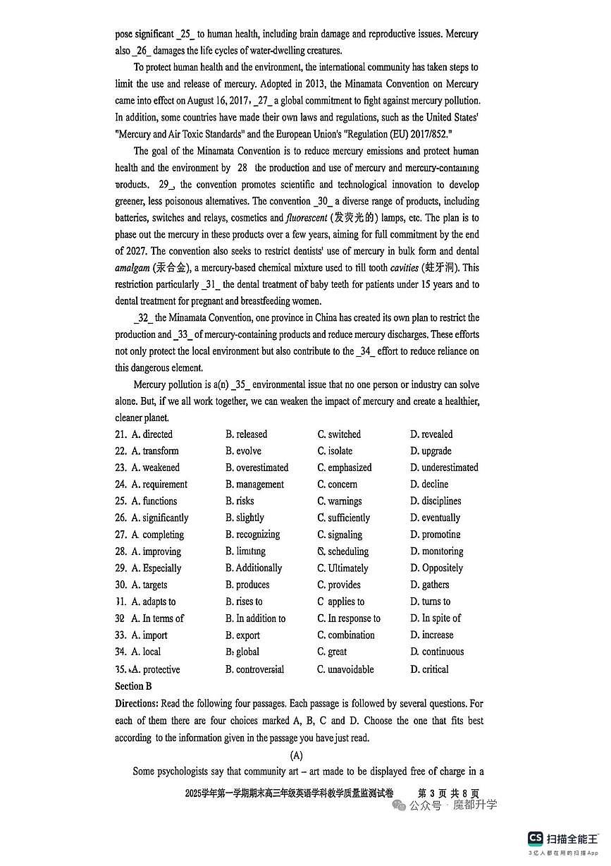 2026届上海市宝山区高三上学期高考一模英语试卷（高考模拟）第3页