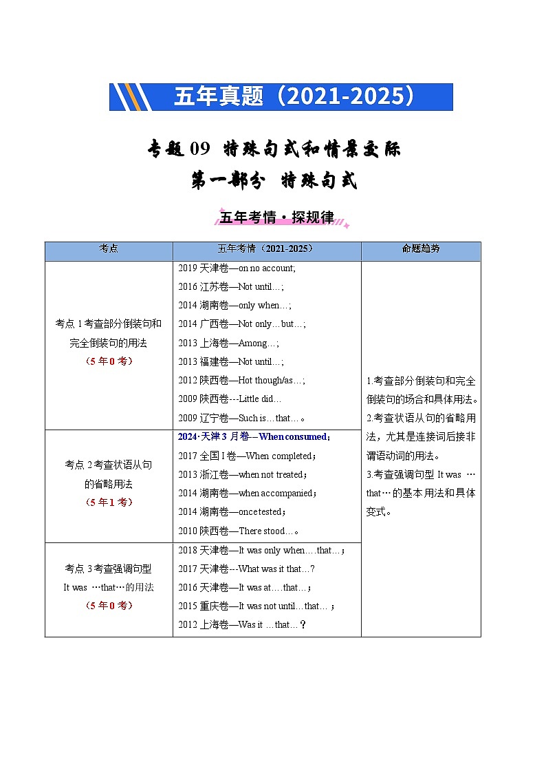 专题09 特殊句式和情景交际（全国通用） Word版含解析第1页