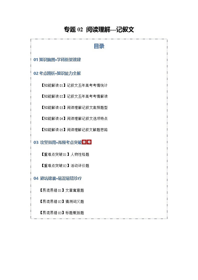 高考英语二轮专题-阅读理解---记叙文（知识清单）（学生版）第1页
