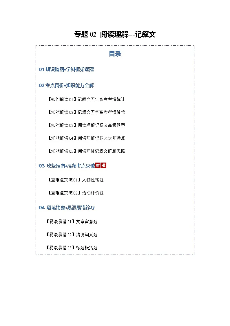 高考英语二轮专题-阅读理解---记叙文（知识清单）（教师版）第1页