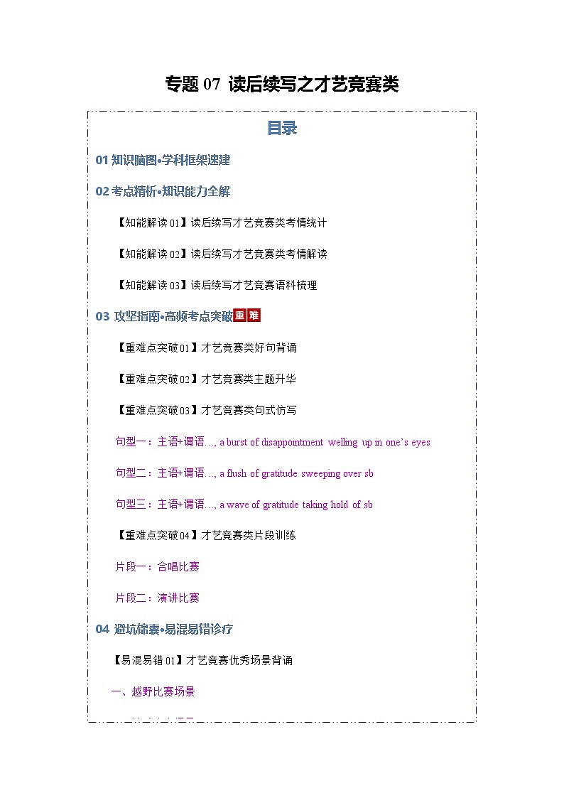 高考英语二轮专题-读后续写之才艺竞赛类（知识清单）（学生版）第1页