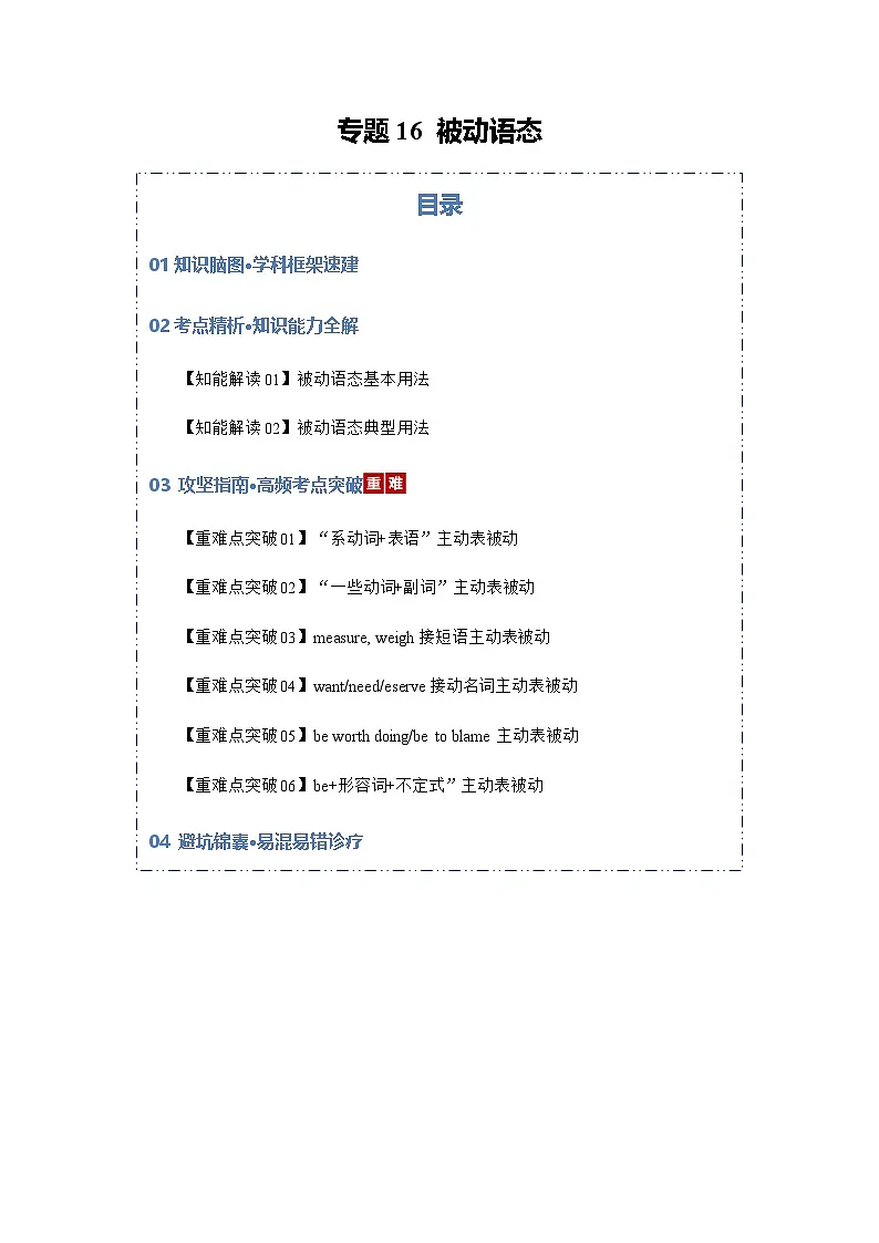 高考英语二轮专题-被动语态（知识清单）（学生版）第1页