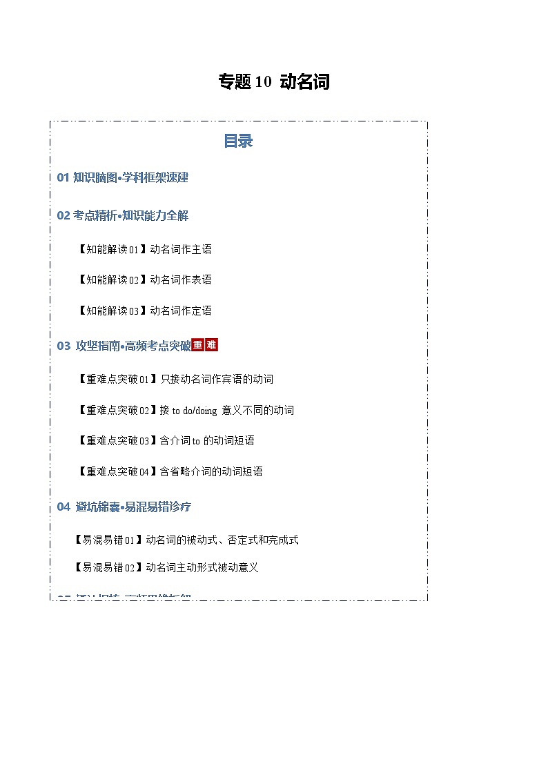 高考英语二轮专题-动名词（知识清单）（学生版）第1页