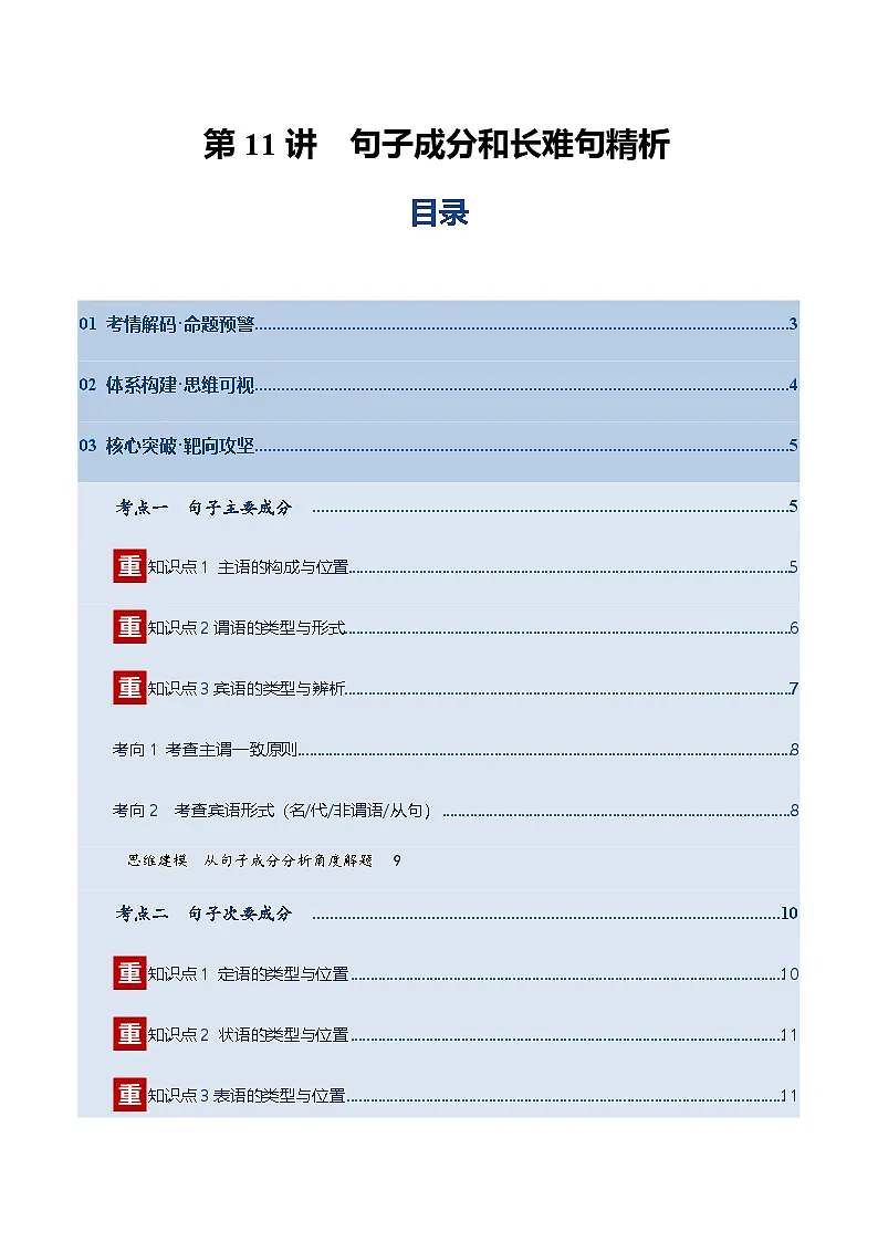 高考英语一轮复习-句子成分和长难句精析（复习讲义）（北京专用）（教师版）第1页