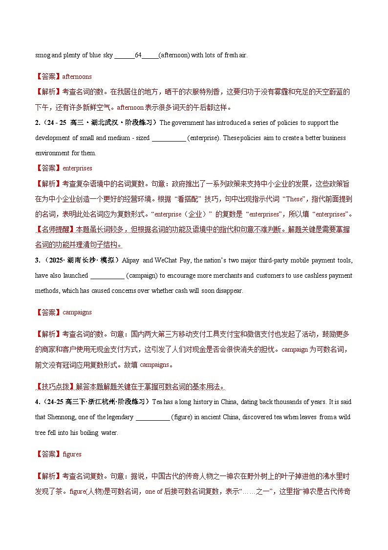 高考英语二轮复习-名词（专项训练）（全国通用）（教师版）第2页