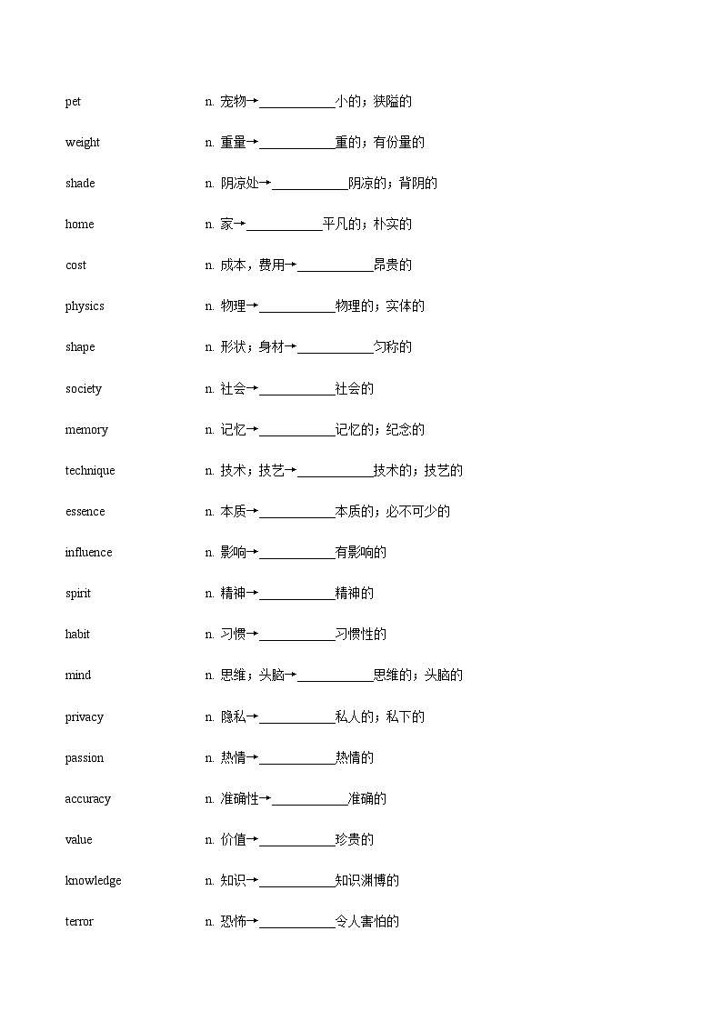 北京高考英语一轮复习-语法填空词形转换高频词汇（2）（练习）（学生版）第2页
