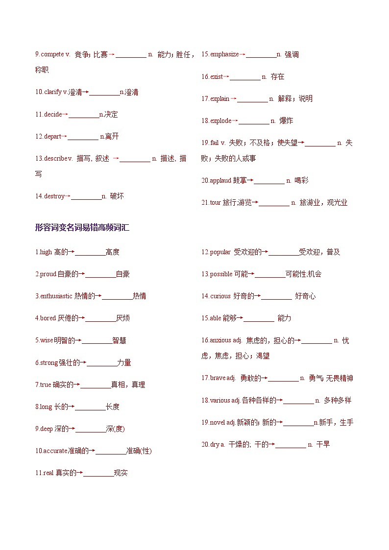北京高考英语一轮复习-语法填空词形转换高频词汇（1）（练习）（学生版）第2页
