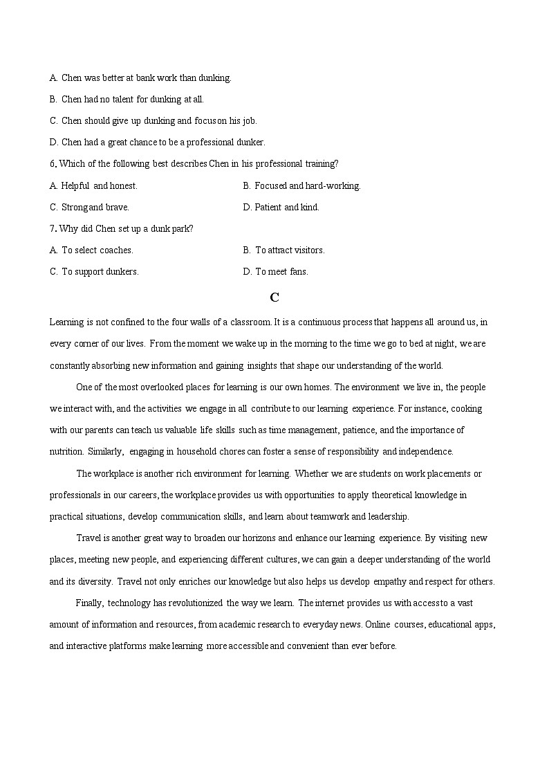 2025-2026学年广东省揭阳市普宁市华侨中学高一上学期12月月考英语试题-自定义类型第3页