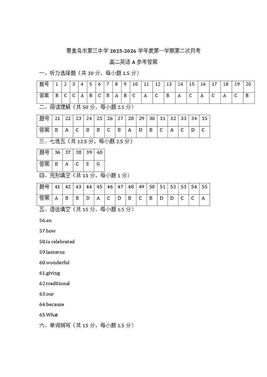 2025-2026学年河北省秦皇岛市海港区秦皇岛市第三中学高二上学期12月月考英语试题（有答案）第1页