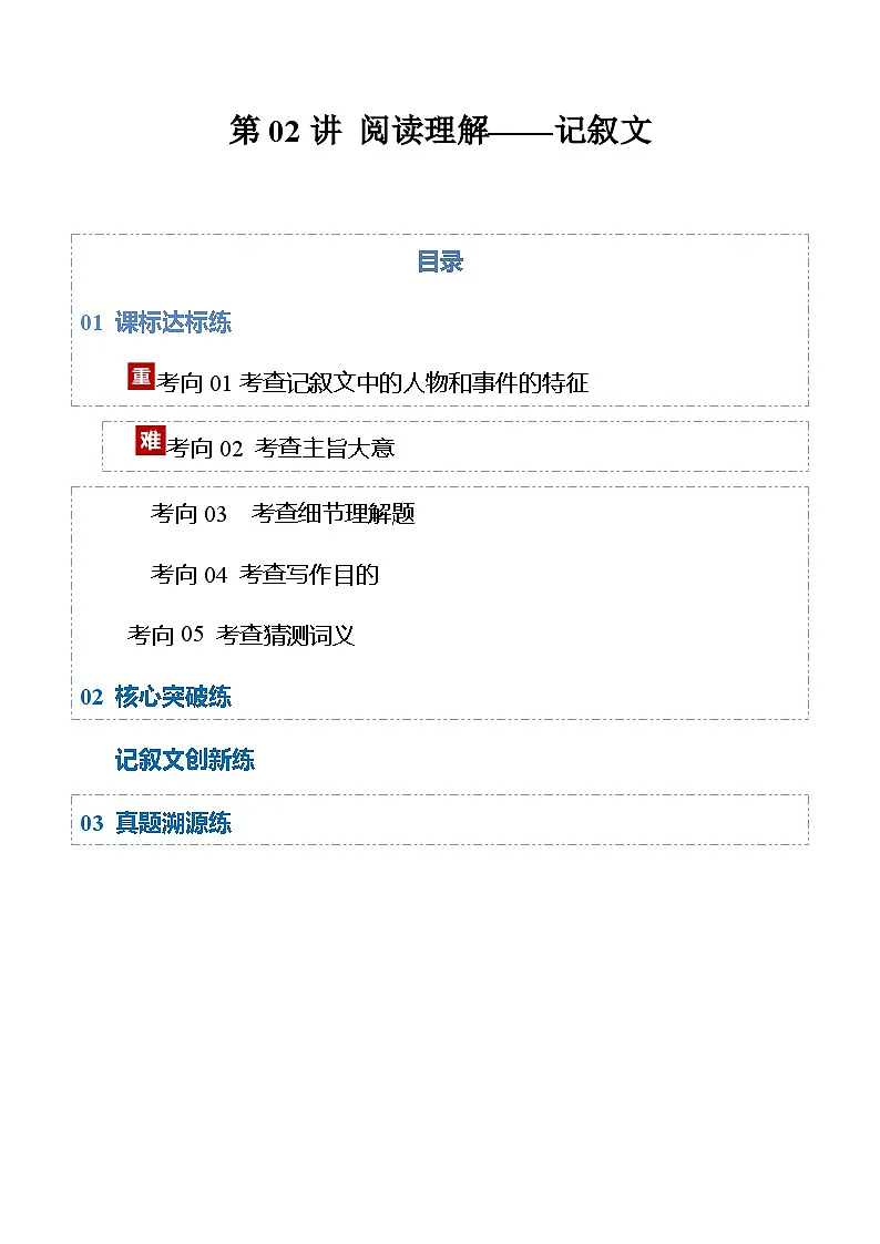 高考英语二轮-阅读理解——记叙文（专项训练）（全国通用）（教师版）第1页