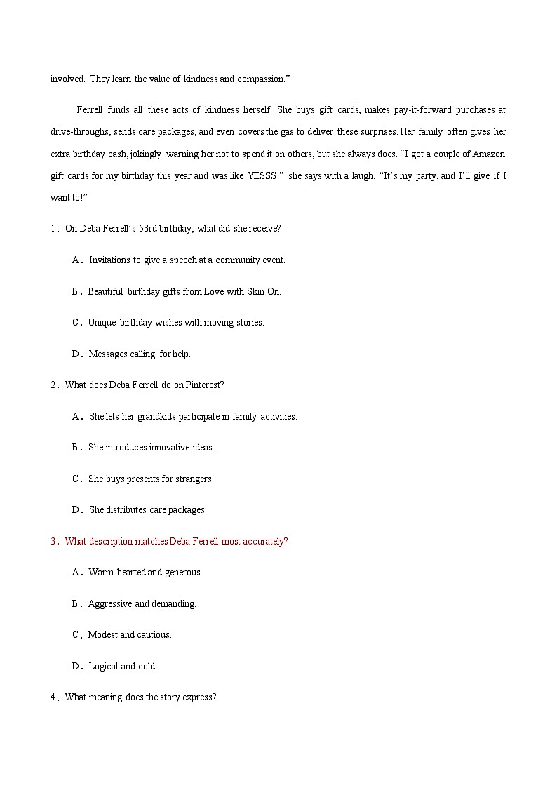 高考英语二轮-阅读理解——记叙文（专项训练）（全国通用）（学生版）第3页