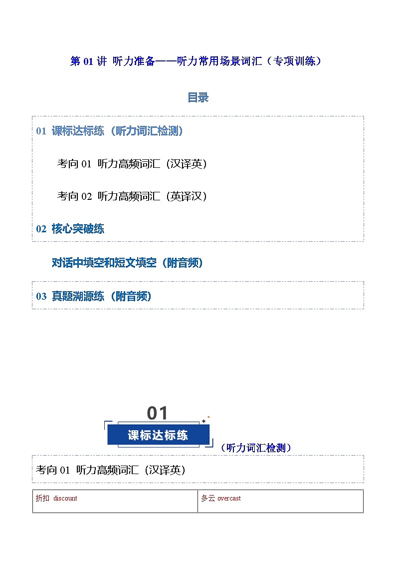 高考英语一轮-听力常用场景词汇（专项训练）（全国通用）（教师版）第1页