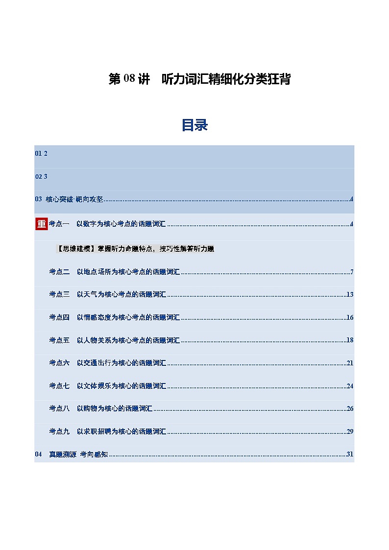 高考英语一轮-听力词汇（读音标记单词+汉译英检测+英译汉检测）(教师版)第1页