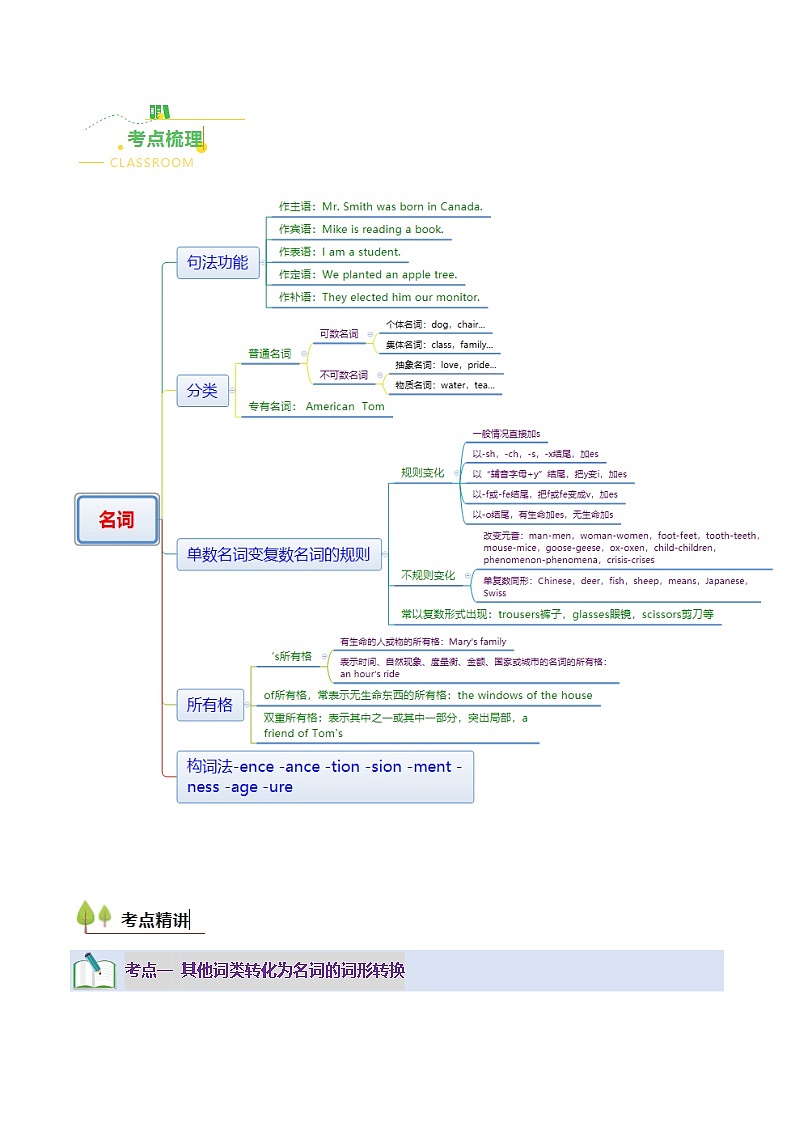 高考英语二轮讲义-名词与数词（高效培优精讲精练）（全国通用）（教师版）第3页