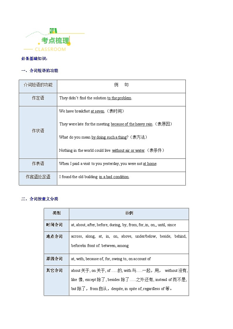 高考英语一轮讲义-介词（核心考点精讲精练）（教师版）第3页