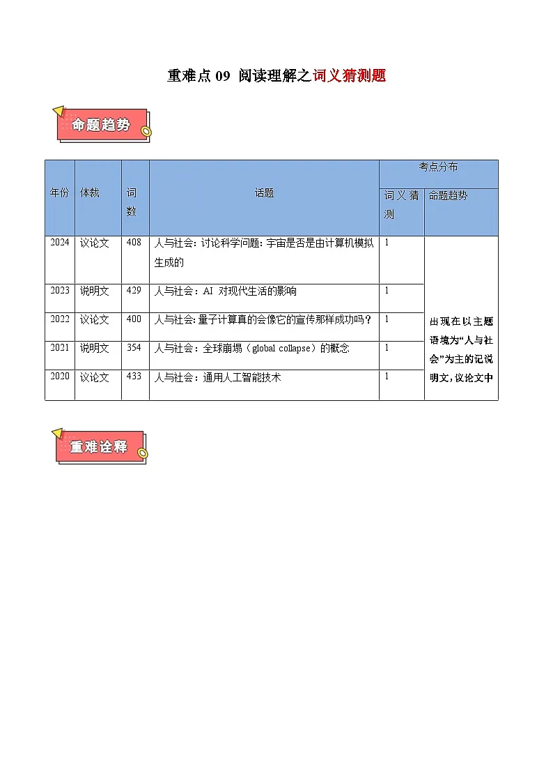 高考英语二轮讲义-阅读理解之词义猜测题（解析版）第1页