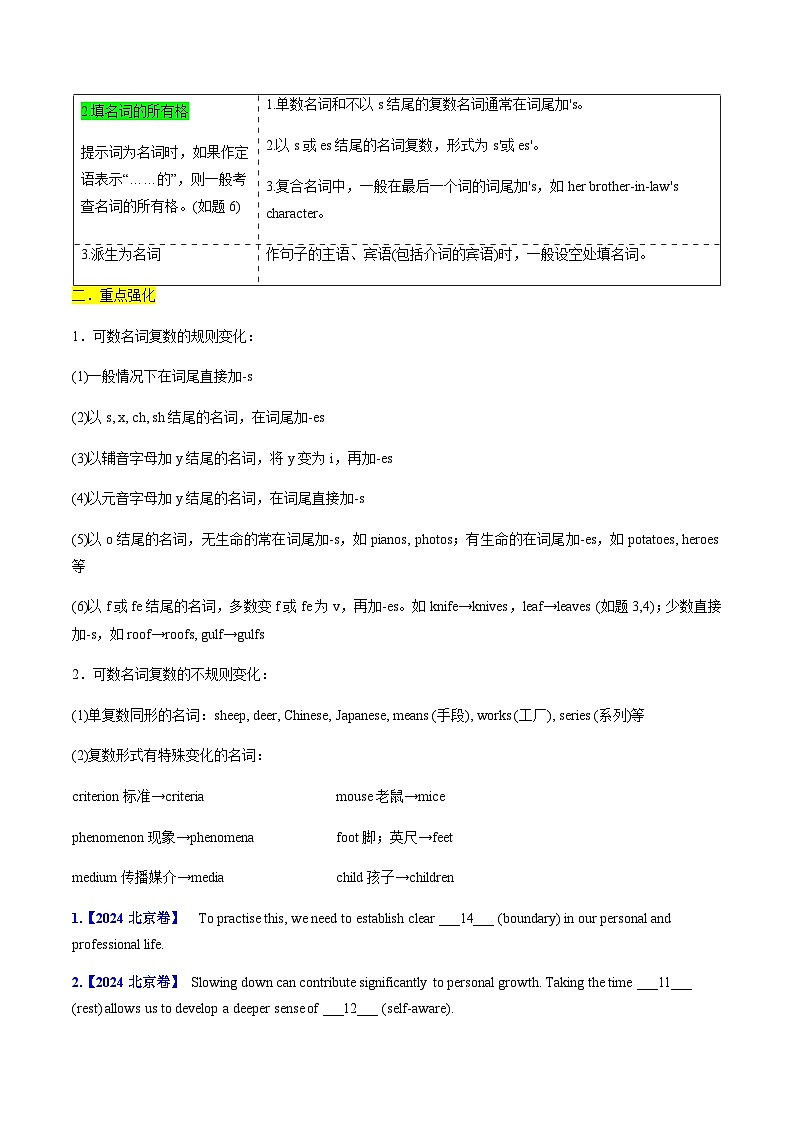 高考英语二轮讲义-语法填空之名词、冠词、形容词副词（原卷版）第2页