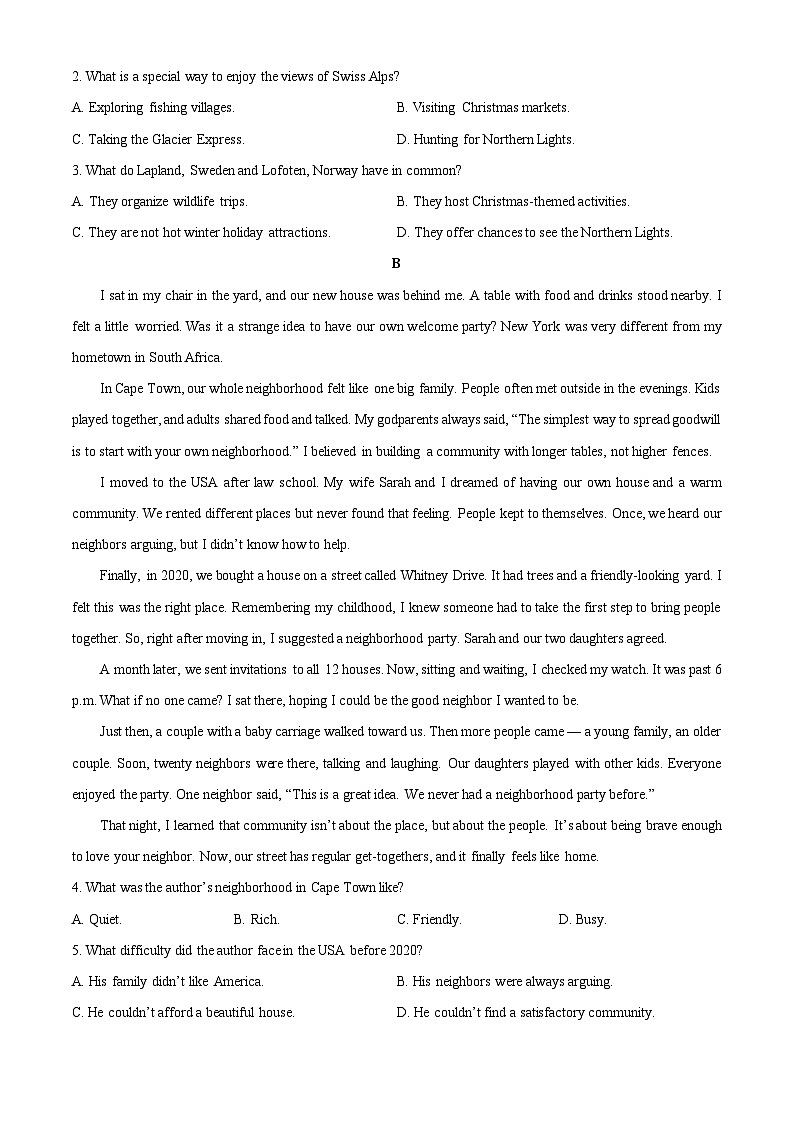 2025-2026学年广西壮族自治区贵港市高一上学期12月月考英语试卷（学生版）第2页