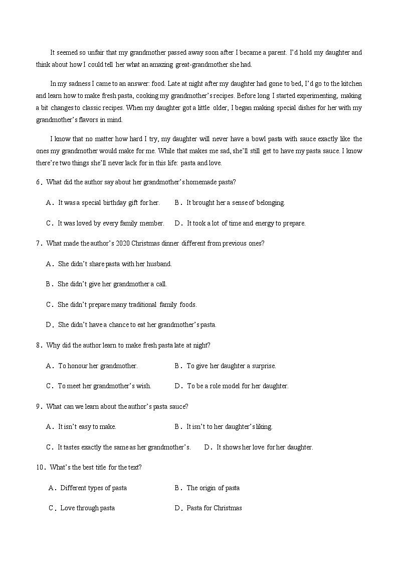 高考英语二轮专项训练-阅读理解记叙文（名校模拟10篇）（原卷版）- （天津专用）第3页