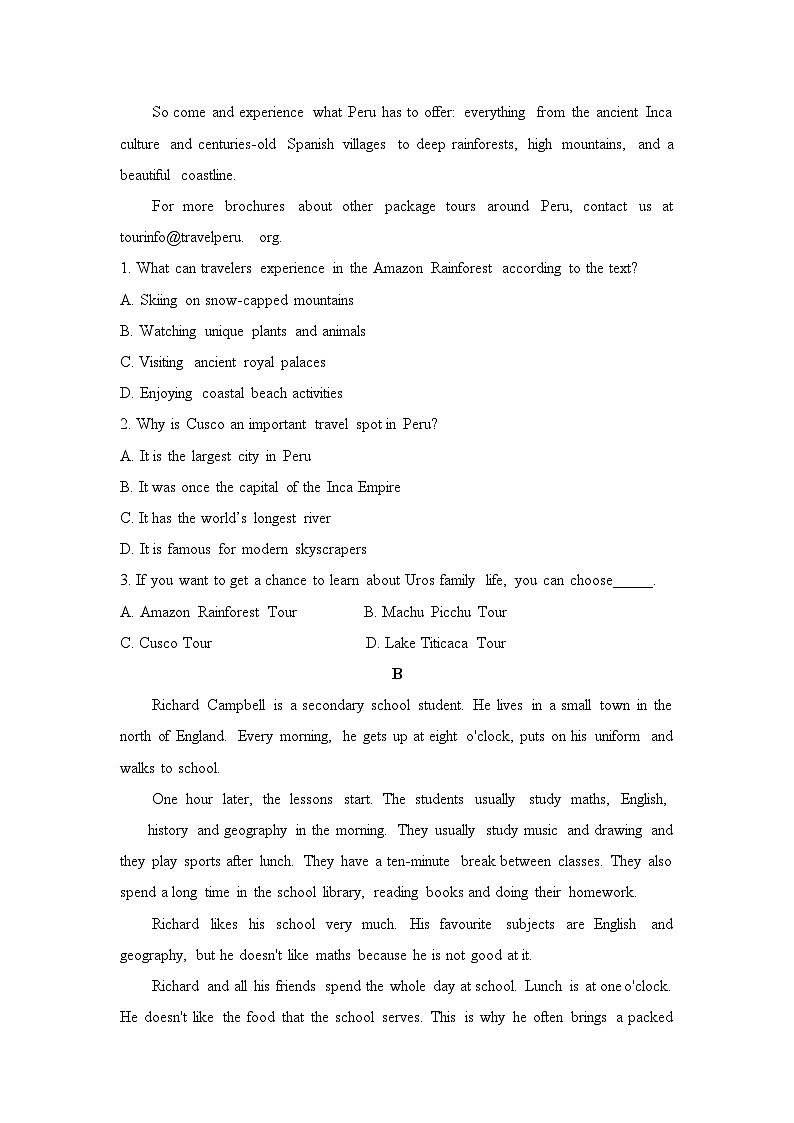 山西省永和县第一高级中学2025-2026学年高一上学期期中英语试题（含答案）第2页