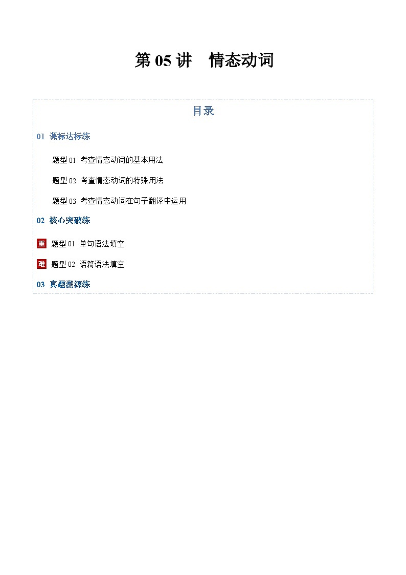 高考英语二轮-情态动词（专项训练）（上海专用）（学生版）第1页