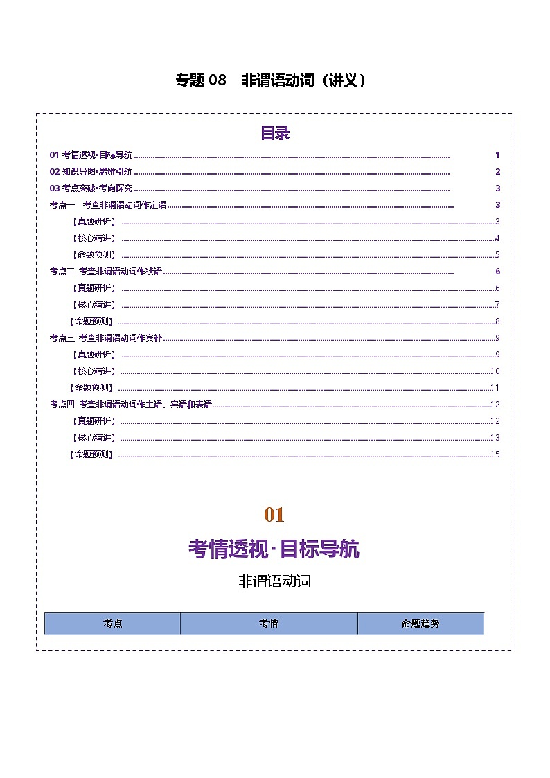 高考英语二轮-非谓语动词（讲义）（教师版）第1页