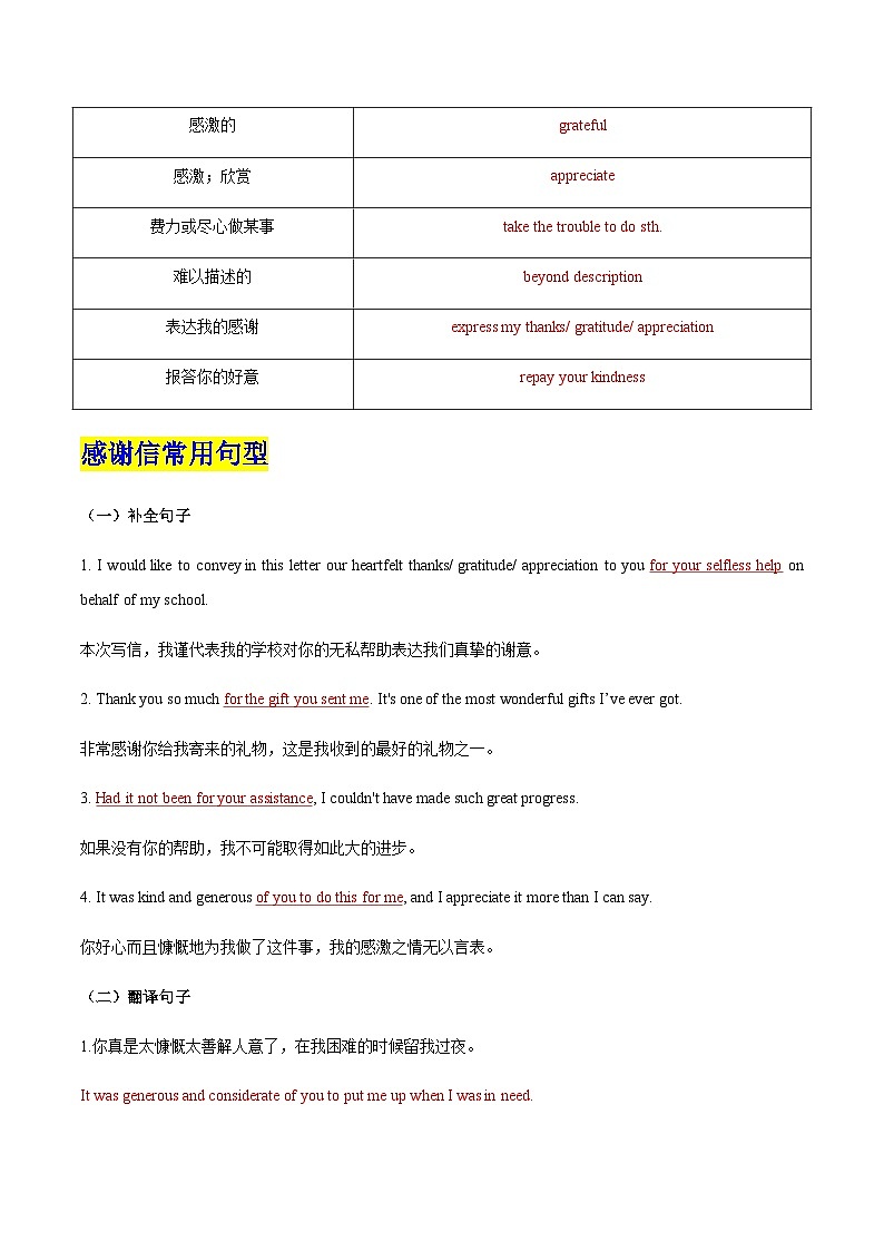 高考英语二轮-感谢信（专项训练）（天津专用）（教师版）第2页
